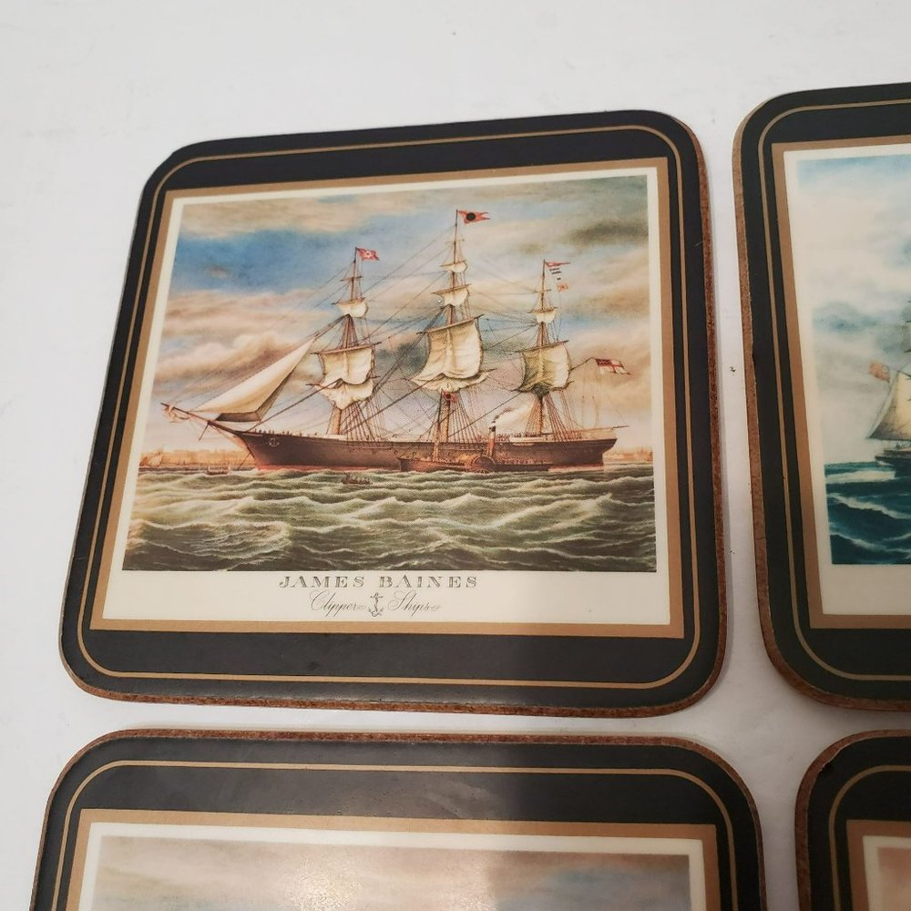 Pimpernel Coaster Set of 4, Clipper Ships, Cork Back, Yachts Nautical England - Picture 3 of 8